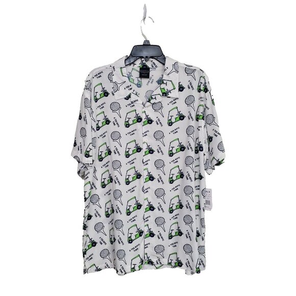 NWT Bioworld Mens Size L White Golf Button Down Hawaiian Shirt A Tee-Rific Time - Picture 3 of 12